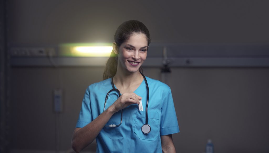 Woman,Doctor,Or,Nurse,Is,Feeling,Satisfied,While,Working,Night